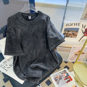 Phong Cách Mỹ Heavyweight Washed Tím / Tím Violet / Tím Hoa Cà Áo Thun Nam Ngắn Tay Rộng Rãi Fit Pure Cotton Vải Bông Thoải Mái Áo Xu Hướng Đường Phố Cao Cấp Mùa Hè