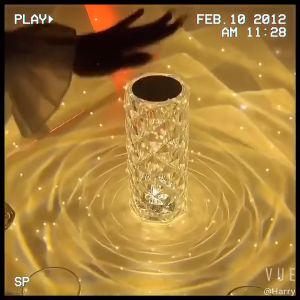 16 Colors LED Crystal Table Lamp USB Rechargeable Touch Sensor Rose Diamond Acrylic Romantic Atmosphere Light Home Decor