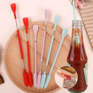 YESPERY Mini Retractable Silicone Scraper Double Headed Jam Deep Bottle Scraper Spoon Spatula Kitchen Jars Butter Cream Telescoping Spatula Brush