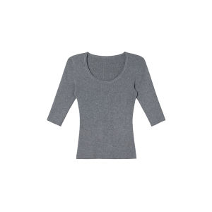 Shrinking U-neck Mid-sleeve Knitted Sweater Womens Spring Summer New Simple Slimming Base Shirt Commute Style Regular Thickness