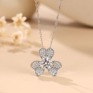 3 Lá Moissanite Vòng Cổ Gra Giấy Chứng Nhận Phòng Thí Nghiệm Nhẫn kim cương Của Phụ Nữ trang sức cưới 18K mạ Vàng S925 Bạc