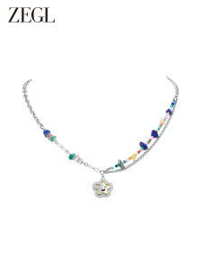 สร้อยคอโซ่กระดูกไหปลาร้าลายหัวใจสีสันสดใสสำหรับผู้หญิง เครื่องประดับแฟชั่น ZEGL สไตล์เกาหลี โซ่กระดูกไหปลาร้าสองชั้น