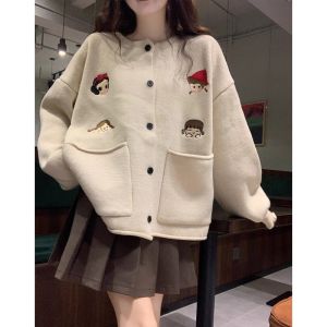 หลวม สีแดง เสื้อสเวตเตอร์ถัก ผู้หญิง ฤดูใบไม้ร่วง ฤดูหนาว รูปแบบใหม่ พลัสไซส์ เสื้อผ้าปีมังกร ถัก คาร์ดิเกน แจ๊กเก็ต เสื้อท่อนบน