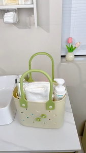 BHQ Portable Beach Bag Hollow Hole Bag Women Waterproof Tote Bag Rubber Travel Durable Handbag