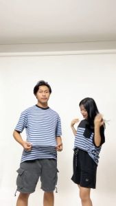 Cotton Goods Kaos Saku Oversize Pocket Oversized Color Block Baby Terry Striped Twill Spandex