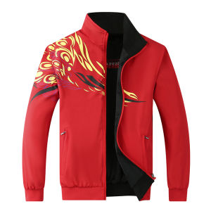 Trendy Mens Jacket Spring Autumn Loose Fit Sporty Casual Thin Outerwear Double-Sided Wear Polyester Long Sleeve Zipper