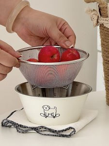 Mini Drain Basket Dog Cartoon Style Cute 304 Stainless Steel Fruit Bowl Vegetable Wash Basin Kitchen Dining Tableware Set
