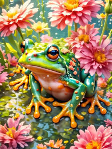 Huacan Full Round Square Diamond Mosaic Frog Animal Flower Landscape Diamond Painting Kit Home Bedroom Wall Artwork