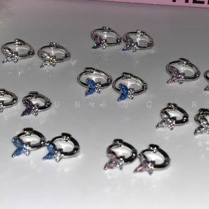 Colorful Butterfly Zircon Earrings: Stylish Layering & Clip-On Women's Fashion Accessories