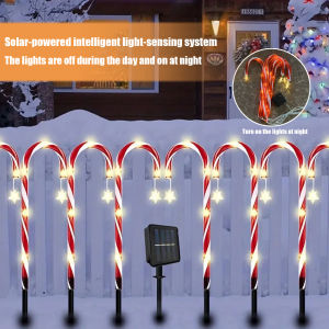 [Chinatera Malll]5PCS Solar Candy Cane Lights Outdoor Christmas Decorations Solar Pathway Lights for Garden Patio Lawn Or Yard Decoration