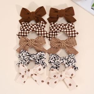 10Pcs Flower Bow Hair Clips Sweet Cloth Plaid Leopard-print Hairpins Dot Side Barrette For Girls Children Headwear Accessories