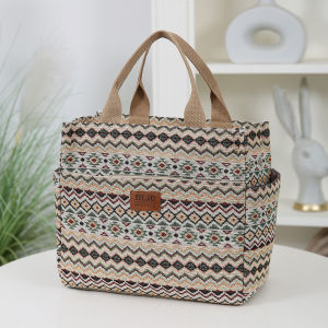New products thickened jacquard fabric handbag large-capacity portable storage bag lunch bag ethnic style