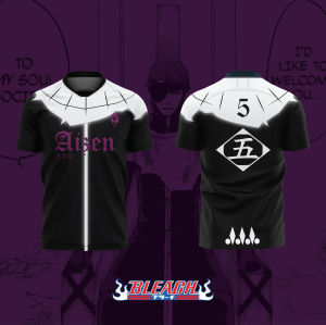 Bandai | 2026 Bandai BLEACH Anime AIZEN NO.5 3D Print Football Jersey for Mens Tshirt Summer Sports Casual Loose Tees Kids/Adult Y2k