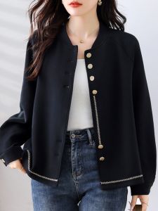 September Mo Ink Black Classic Style Air Cotton Baseball Uniform Outwear Womens Short Autumn Wear Loose plus Size Womens Clothes Top