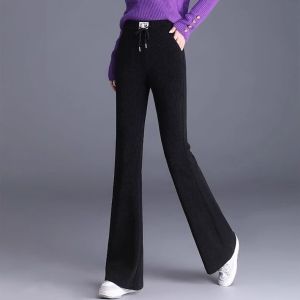 QIAOXIZI | Warm High-Waisted Wool Fleece Bell Bottom Pants
