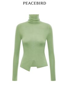 Peacebird Womens Fashion Spring Quality Seamless Wool Sweater Inner Fresh Atmosphere Commute Style Slim Fit Long Sleeve High Collar