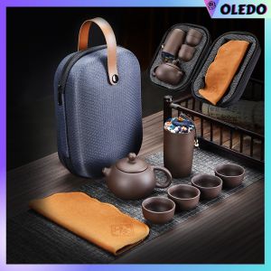 Elegant 6-Piece Porcelain Tea Set with Tray Travel-Friendly Teapot and Cups Gift Boxed