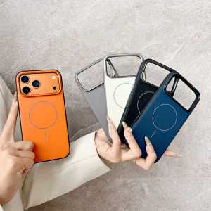 Luxury Leather Magnetic Phone Case For iPhone 17 16 15 14 13 Pro Max For MagSafe Skin-friendly Hard Cover For iPhone 17 Air 16 15 14 Plus Metal Lens Frame Shockproof Protection Casing