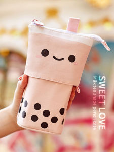 Angoo Large Capacity Pencil Case Cute Tea Milk Beverage Design for Girls Primary And Middle School Students Stationery Bag