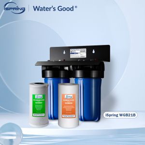 iSpring WGB21B 2-Stage Whole House Water Filtration System 5-micron High Capacity whole house water filter For Deep well water up to 50 000 gallons 1" Inlet/Outlet 10" x 4.5"