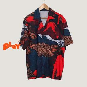 PLAY FABRIC เสื้อฮาวาย ลาย mountain volcano สาย camping ใส่สบาย ระบายอากาศดี ไม่ต้องรีด ไซส์ S M L XL