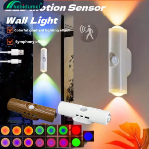 Kebidumei Đèn Led cảm ứng chuyển động đèn tường có thể sạc qua USB đèn ngủ thông minh RGB ánh sáng môi trường với hoàng hôn chiếu bên hành lang tủ quần áo