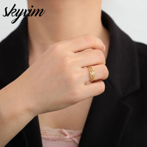 SKYRIM Fashion Ring Six petal Flower Design Titanium Stainless Steel Jewelry for Couple Valentines Day