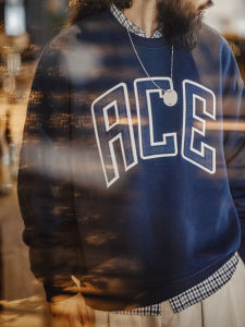 Maden Thickened Fleece Lined Sweatshirt Embroidered Letter round Neck Warm Top for Men Autumn Winter Casual American Style