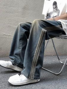 Quần Jeans Nam Ống Đứng Rộng Rãi Phong Cách Đường Phố Mỹ Quần Dài Thường Ngày Cho Thanh Thiếu Niên Mùa Thu 2024