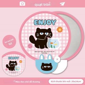 Quạt Hoạt Hình Có Thể Gập Lại Quạt Nhựa Cầm Tay Hình Tròn Nhẹ Nhỏ Gọn Cho Tấm Phản Quang Ảnh Ngoài Trời Sườn Kim Loại Không Dùng Điện