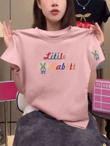 Áo Thun Cotton Cổ Tròn Tay Ngắn Dáng Rộng Mùa Hè Cho Nữ Áo Thun Cotton Phong Cách Hàn Quốc Thời Trang Rộng Rãi Che Giấu Mỡ