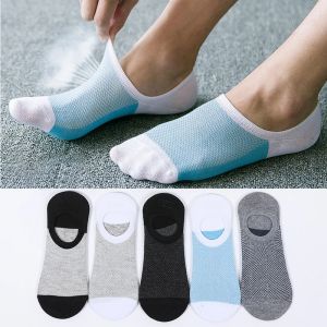 แฟชั่นเส้นใยไม้ไผ่ถุงเท้าข้อเท้าสำหรับผู้ชายสบายระบายอากาศตาข่ายลื่นถุงเท้าเรือที่มองไม่เห็นถุงเท้ากีฬาทุกวันถุงเท้าสั้นสบายๆ