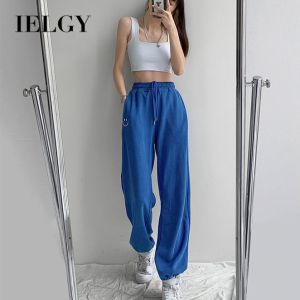 IELGY summer new high waist loose blue casual sports pants womens trend