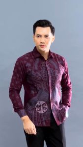 HANDARA BATIK MERAK SATRU MERAH HATI HB-465 Atasan Baju Kemeja Batik Premium Pria Cowok Laki Laki Lengan Panjang Pendek Slim Fit Lapis Full Furing Bahan 100% Cotton - Lazada