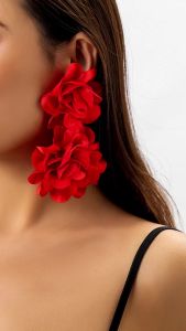 Exaggerated Red Petal Flower Drop Earrings for Women Boho Handmade Long Tassel Rose Fairy Dangle Earrings Aesthetic Jewelry New