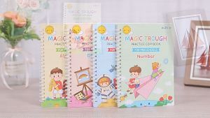 4 Books/Set Copybook Kids English Learning Calligraphy Magic Books With Pen Children Writing Practi