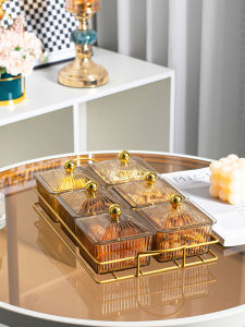 New Home Living Room Tea Table Snack Plate Dry Fruit Dish Candy Container Grid Fruit Display Plate Cover