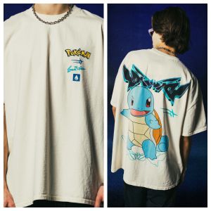 Bandai | Anime Pokémon Squirtle Printed Cotton T-shirt Summer Mens and Womens Harajuku Clothing Fashion Casual Street Tshirt Fan Gifts