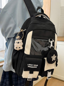 กระเป๋าเป้สะพายหลังสำหรับนักเรียนมัธยมปลาย กระเป๋าใส่หนังสือขนาดใหญ่สำหรับผู้หญิง สไตล์การ์ตูนญี่ปุ่น กระเป๋าสะพายไหล่สองข้างสีดำ กระเป๋าสะพายไหล่สำหรับเด็กผู้หญิง