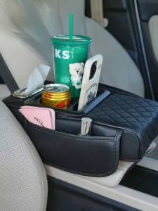 COD Car Storage Multifunctional Four-in-One Armrest Box Pad Booster Pad Leather Elbow Support Tissue Box Cup Holder Storage Bag