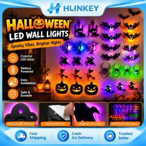 Hlinkey 30Pcs Halloween Đèn tường 3D hình dán khoét rỗng Đèn Ngủ Led không khoan Peel Và Stick trang trí tiệc Cho phòng của bé Phòng Ngủ vật liệu PVC