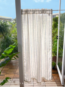 YASHLIE Japanese Style Short Curtain Tassel Door Curtain Linen Stripe Small Window Living Room Partition Curtain