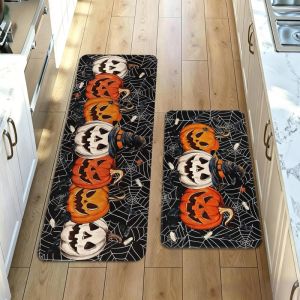 VIKAMA 2 Miếng Halloween Lâu Đài Phù Thủy Chống Trơn Trượt Nhà Bếp Thảm Bộ Ma Quái In Hình Á Quân Thảm Trải Sàn Cho Ngày Lễ Trang Trí Nhà Cửa