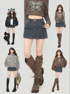 KEIKO | Chân Váy Jean A-Line Phong Cách Mỹ Cổ Điển