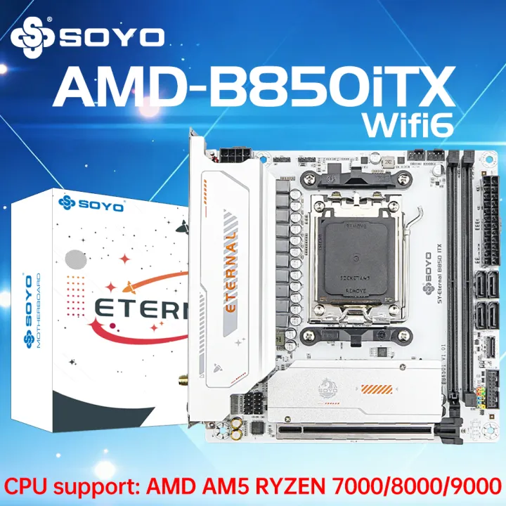 SoYo | SOYO B850ITX AMD Mini Motherboard AMD Ryzen AM5 DDR5 Supports CPU 7000 8000 9000 Processors Pcie5.0x16 Pcie4.0x4 M.2 ARGB WIFI6