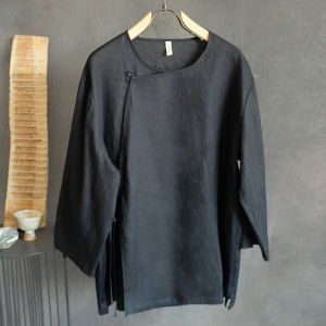 เสื้อยืดแขนยาวผ้าลินินบางสำหรับผู้ชายในช่วงฤดูร้อน สไตล์ย้อนยุค ทรงหลวม สีสันสดใส แฟชั่นชาติพันธุ์ เสื้อเชิ้ตแขนยาว