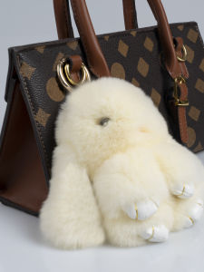 Adorable White Rabbit Fur Plush Toy Mobile Phone Bag Accessory Real Otter Rabbit Hair Fur Pendent Animal Shaped Soft Doll