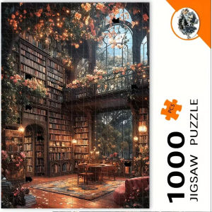 Library Flowers Chandelier Table & Chairs Books Puzzle 500pcs/1000pcs Adult Puzzle - Interactive Family Game College Room