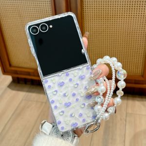 szhaiyu | For Samsung Galaxy Z Flip 8 7 6 5 4 Case With Wrist Strap Shockproof Water Ripple Transparent Blueberry Pattern Back Cover Funda