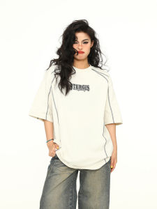 Wild Azi Original Letter American Retro Niche Style Fancy Short-Sleeved T-shirt Men and Women Loose Reverse Cut Design Tee